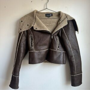 Forever 21 Aviator Jacket Small Brown Moto Gorpcore Streetwear Y2K Cropped Biker